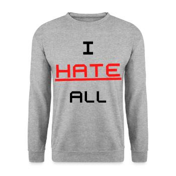 I HATE ALL Design Tshirt - Unisex Pullover - Weißgrau meliert - Vorne - Alina (178cm) & Michal (187cm)
