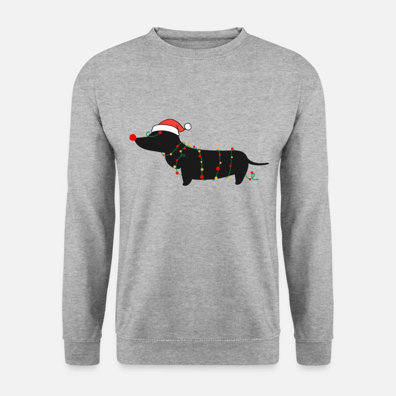 Dackel-Weihnachtsbeleuchtung, Dackel-Weihnachtsmütze - Unisex Pullover - Weißgrau meliert