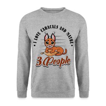 I love Caracals and maybe 3 people - Unisex Pullover - Weißgrau meliert - Vorne - Alina (178cm) & Michal (187cm)