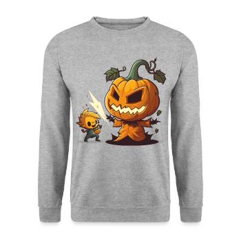 Kürbis Schnitzen Pro - Unisex Pullover - Weißgrau meliert - Vorne - Alina (178cm) & Michal (187cm)