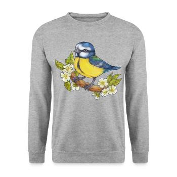 Niedliche Blaumeise Naturliebhaber Ornithologe - Unisex Pullover - Weißgrau meliert - Vorne - Alina (178cm) & Michal (187cm)
