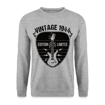 Vintage 1944 médiator guitare cadeau guitariste - Sweat-shirt Unisexe - gris chiné - Devant - Alina (178cm) & Michal (187cm)