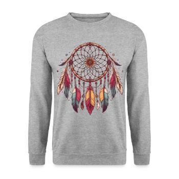 Dreamcatcher Plumes Bijoux Spirituels Indiens - Sweat-shirt Unisexe - gris chiné - Devant - Alina (178cm) & Michal (187cm)