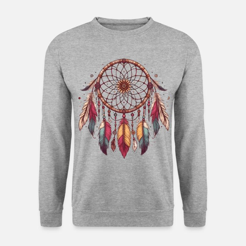 Traumfänger Federn spiritueller Indianer Schmuck - Unisex Pullover - Weißgrau meliert