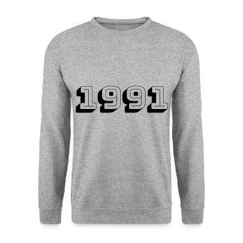 Année de naissance 1991 Cadeau - Sweat-shirt Unisexe - gris chiné - Devant - Alina (178cm) & Michal (187cm)