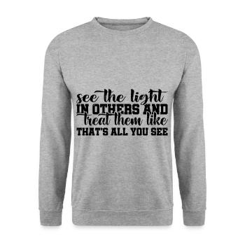 Voir la lumière chez les autres 4 - Sweat-shirt Unisexe - gris chiné - Devant - Alina (178cm) & Michal (187cm)