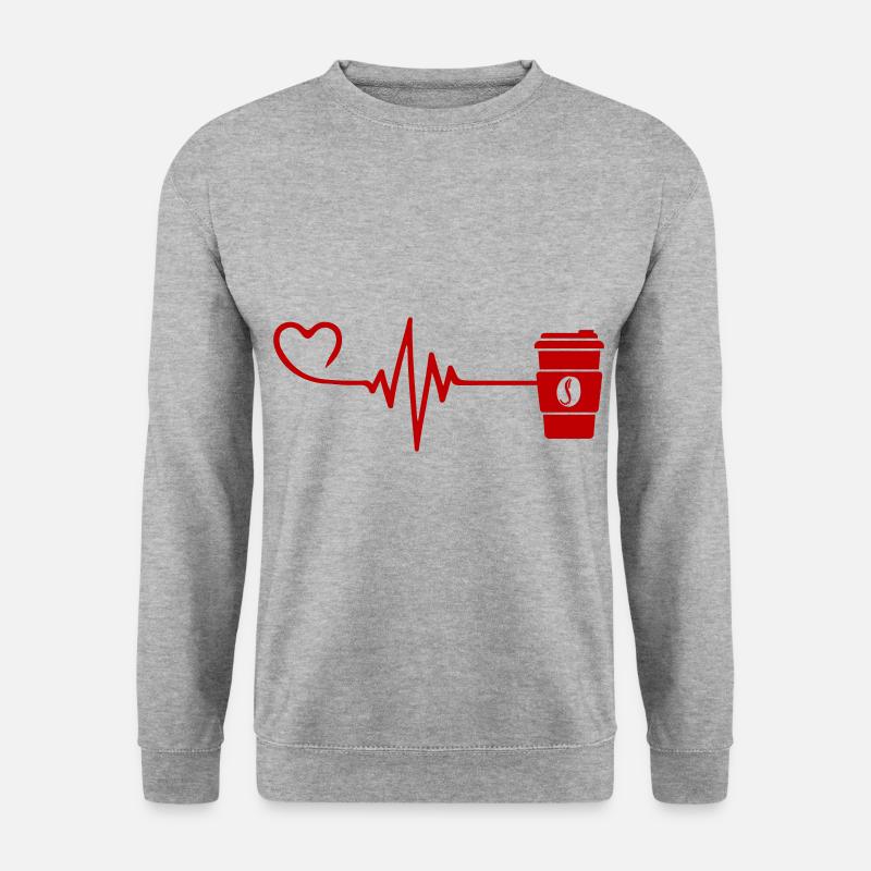Kaffee Puls herzschlag liebe - Unisex Pullover - Weißgrau meliert