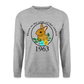 Lapin année de naissance 1963 signe du zodiaque chinois - Sweat-shirt Unisexe - gris chiné - Devant - Alina (178cm) & Michal (187cm)