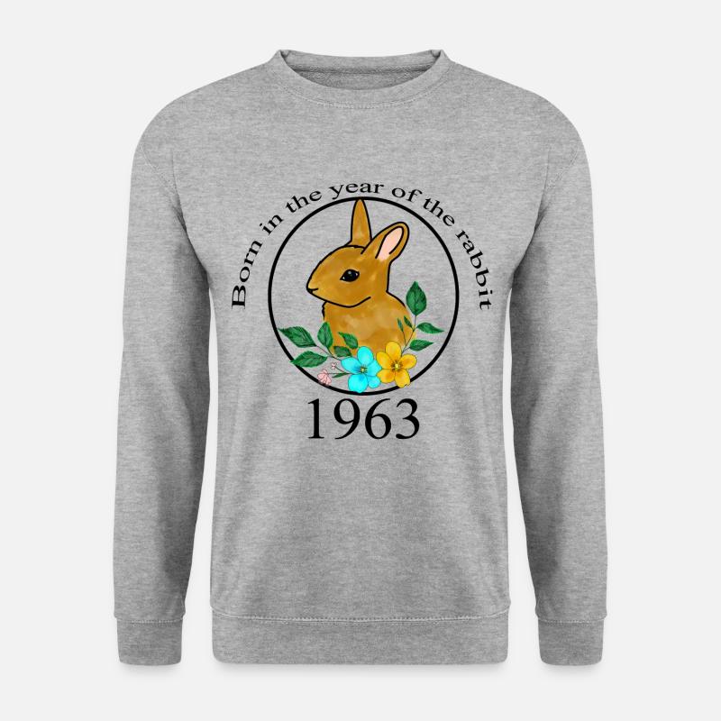 Hase Geburtsjahr 1963 Chinesisches Sternzeichen - Unisex Pullover - Weißgrau meliert