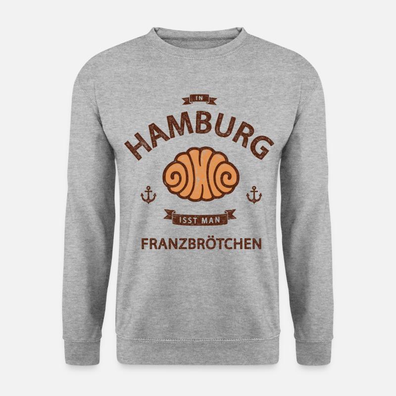 In Hamburg isst man Franzbrötchen - Unisex Pullover - Weißgrau meliert