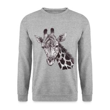 Giraffenkopf gezeichnet - Unisex Pullover - Weißgrau meliert - Vorne - Alina (178cm) & Michal (187cm)