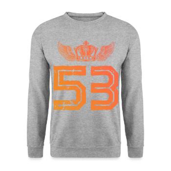 53 Zahl Krone - Unisex Pullover - Weißgrau meliert - Vorne - Alina (178cm) & Michal (187cm)