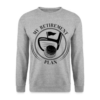 My Retirement Plan Golf Player Golfing Golf Course - Unisex Pullover - Weißgrau meliert - Vorne - Alina (178cm) & Michal (187cm)