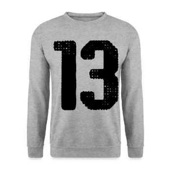 13 Zahl Trikot - Unisex Pullover - Weißgrau meliert - Vorne - Alina (178cm) & Michal (187cm)