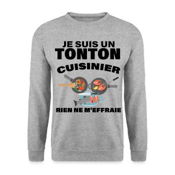 Mon tonton C'est Le meilleur Cuisinier - Sweat-shirt Unisexe - gris chiné - Devant - Alina (178cm) & Michal (187cm)