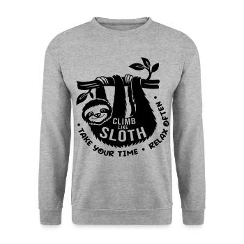 Climb Like Sloth Take Your Time Bouldering Rock Cl - Unisex Pullover - Weißgrau meliert - Vorne - Alina (178cm) & Michal (187cm)