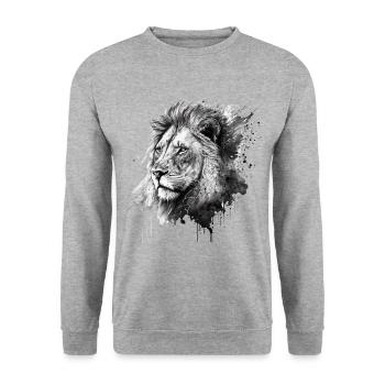 Lion Lion's Head Black and White Drawn Art - Unisex Sweatshirt - salt & pepper - Front - Alina (178cm) & Michal (187cm)