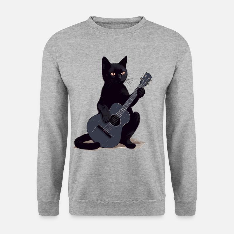 Musiker Schwarze Katze Gitarrist Bombay Katzen - Unisex Pullover - Weißgrau meliert
