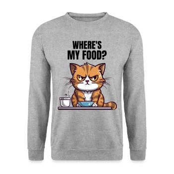 Lustige Katze hat Hunger - Unisex Pullover - Weißgrau meliert - Vorne - Alina (178cm) & Michal (187cm)