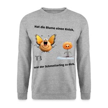 Dicker Schmetterling - Unisex Pullover - Weißgrau meliert - Vorne - Alina (178cm) & Michal (187cm)