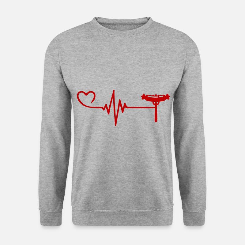 Currywurst Fleisch Puls herzschlag liebe - Unisex Pullover - Weißgrau meliert