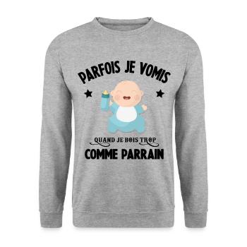 Parfois je vomis comme parrain quand je bois trop - Sweat-shirt Unisexe - gris chiné - Devant - Alina (178cm) & Michal (187cm)