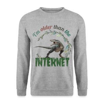 I’m older than the Internet + Dinosaur retro - Unisex Pullover - Weißgrau meliert - Vorne - Alina (178cm) & Michal (187cm)