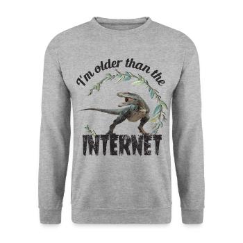 I’m older than the Internet + Dinosaur retro - Unisex Pullover - Weißgrau meliert - Vorne - Alina (178cm) & Michal (187cm)