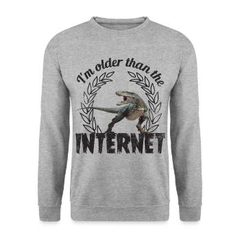 I’m older than the Internet + Dinosaur retro - Unisex Pullover - Weißgrau meliert - Vorne - Alina (178cm) & Michal (187cm)