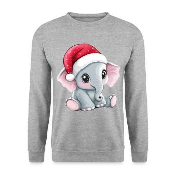 Elefant Weihnachten Süß Niedlich Weihnachtlich - Unisex Pullover - Weißgrau meliert - Vorne - Alina (178cm) & Michal (187cm)