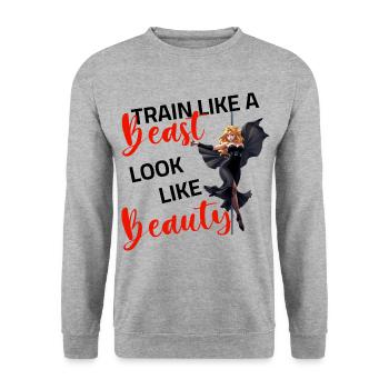Pole Dance Train Like a Beast Look Like Beauty - Sweat-shirt Unisexe - gris chiné - Devant - Alina (178cm) & Michal (187cm)