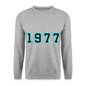 1977 Jahr Geburtstag - Unisex Pullover - Weißgrau meliert - Vorne - Alina (178cm) & Michal (187cm)