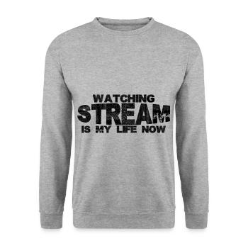 Watching Stream Is My Life Now 2 - Unisex Pullover - Weißgrau meliert - Vorne - Alina (178cm) & Michal (187cm)