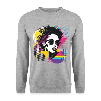 Frau Sonnenbrille Kunst Mode Modern Trend Bunt - Unisex Pullover - Weißgrau meliert - Vorne - Alina (178cm) & Michal (187cm)