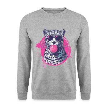 Leopard with sunglasses and pink bubblegum - Unisex Sweatshirt - salt & pepper - Front - Alina (178cm) & Michal (187cm)
