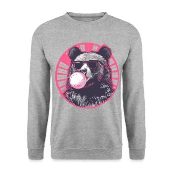 Bear with pink chewing gum and sunglasses - Unisex Sweatshirt - salt & pepper - Front - Alina (178cm) & Michal (187cm)