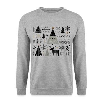 Skandinavische Weihnachtselemente mit Rentier - Unisex Pullover - Weißgrau meliert - Vorne - Alina (178cm) & Michal (187cm)