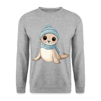 phoque mignon mignon bébé enfants animal dessin animé - Sweat-shirt Unisexe - gris chiné - Devant - Alina (178cm) & Michal (187cm)