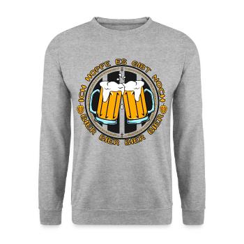 Ich Hopfe(n) es gibt noch Bier - Unisex Pullover - Weißgrau meliert - Vorne - Alina (178cm) & Michal (187cm)