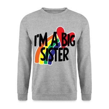 Große Schwester Regenbogen Im a Big Sister Family - Unisex Pullover - Weißgrau meliert - Vorne - Alina (178cm) & Michal (187cm)