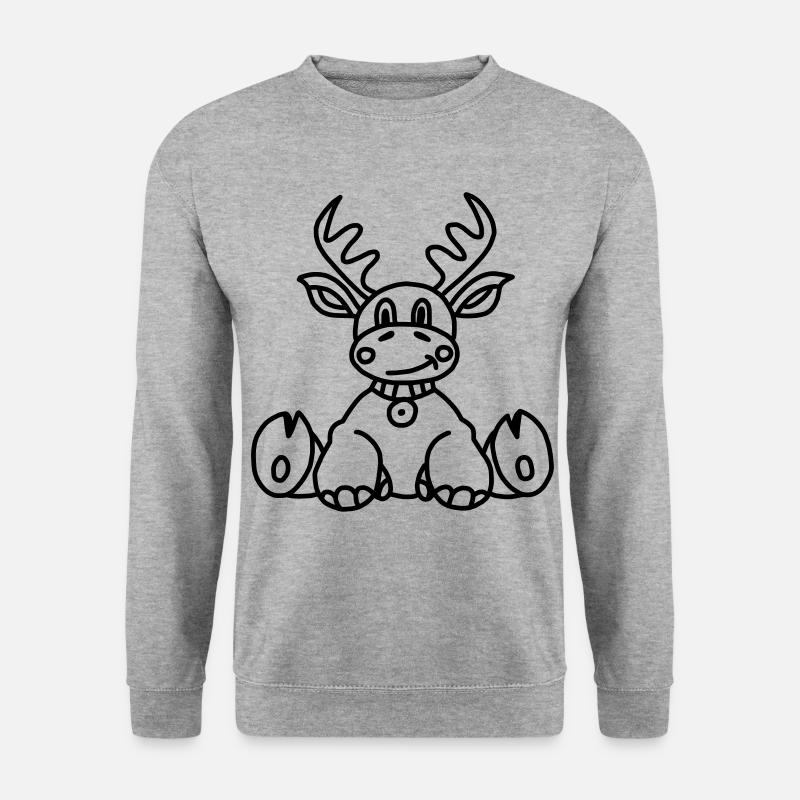 Weihnachten Zeichnung Elch - Unisex Pullover - Weißgrau meliert