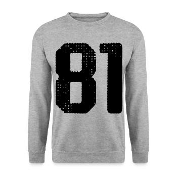 81 Zahl Trikot - Unisex Pullover - Weißgrau meliert - Vorne - Alina (178cm) & Michal (187cm)