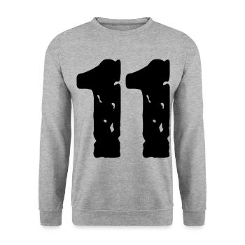 11 Zahl Trikot - Unisex Pullover - Weißgrau meliert - Vorne - Alina (178cm) & Michal (187cm)