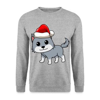 Wolf Comic Weihnachten - Unisex Pullover - Weißgrau meliert - Vorne - Alina (178cm) & Michal (187cm)