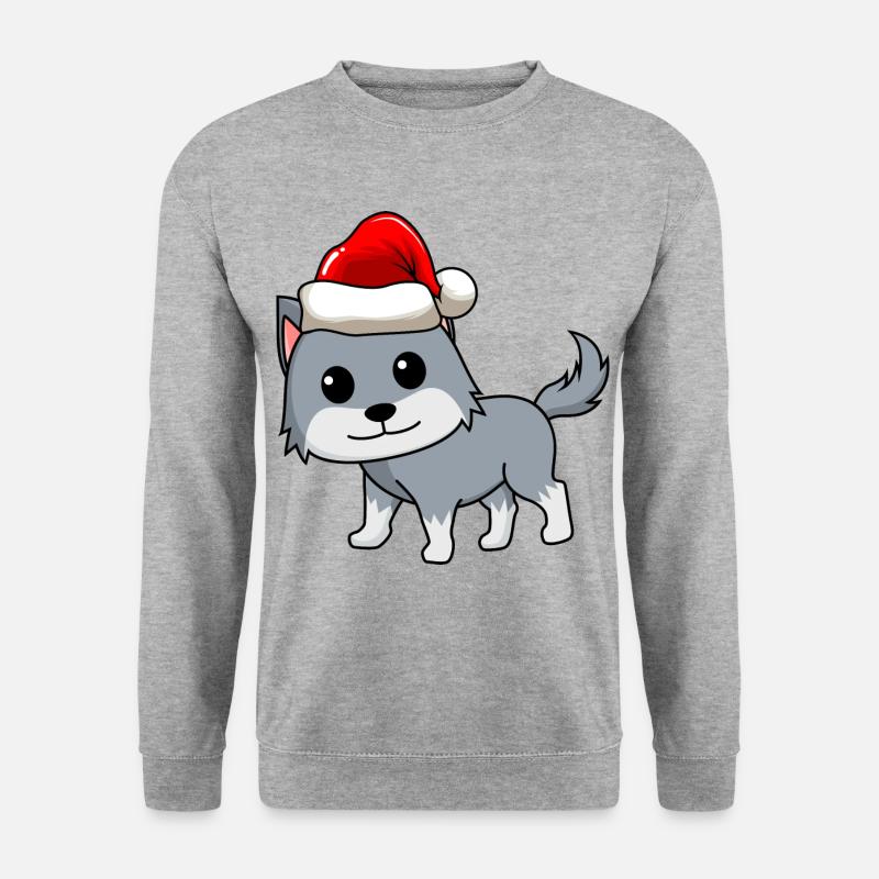 Wolf Comic Weihnachten - Unisex Pullover - Weißgrau meliert