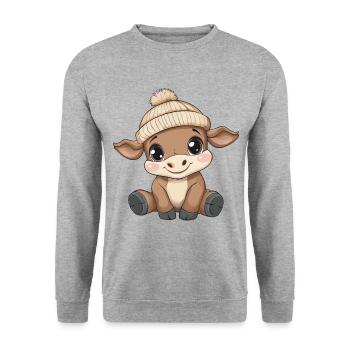 Stier Süß Niedlich Baby Kinder Tier Cartoon - Unisex Pullover - Weißgrau meliert - Vorne - Alina (178cm) & Michal (187cm)
