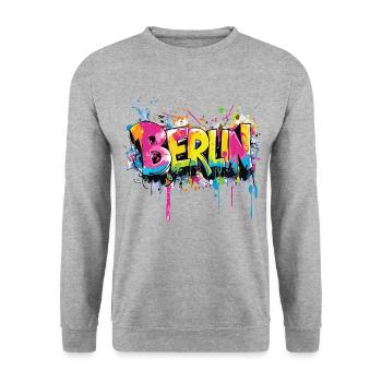 Berlin Graffiti Font Street Art Urban Style - Unisex Sweatshirt - salt & pepper - Front - Alina (178cm) & Michal (187cm)