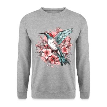 Hummingbird Flowers Bird Animal Art Watercolor Colorful - Unisex Sweatshirt - salt & pepper - Front - Alina (178cm) & Michal (187cm)