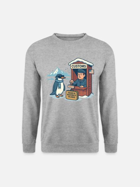 Lustiger Pinguin Cartoon Zölle und Satire - Unisex Pullover - Weißgrau meliert