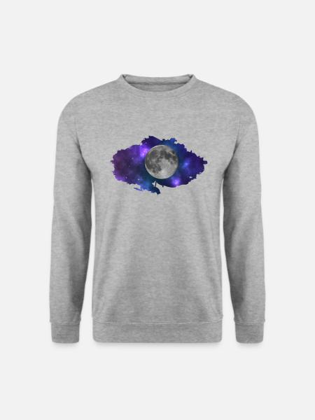 Wolke mit Mond und Weltraumdesign- Moon, Galaxy - Unisex Pullover - Weißgrau meliert